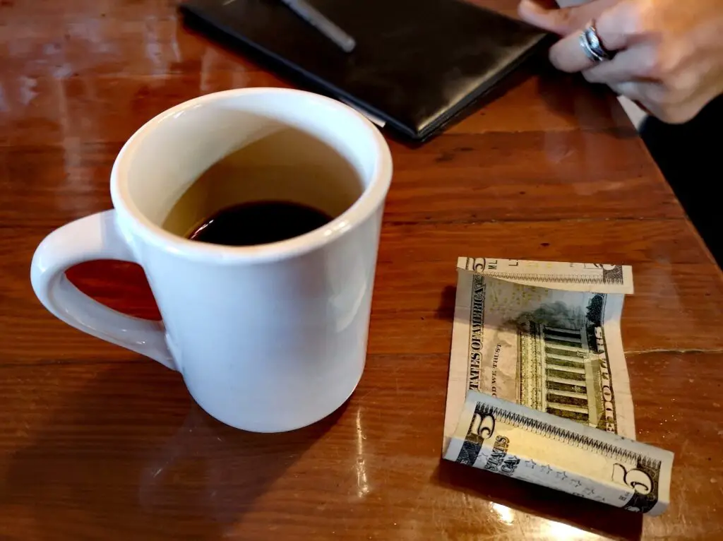 Cash Tips at the restaurant, dollars, money